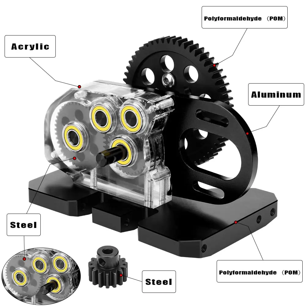 GLOBACT Acrílico LCG 2. Caja de cambios Overdrive de baja transmisión con placa protectora y engranaje de motor 15T para kit 1/10 AXIAL SCX10 I II