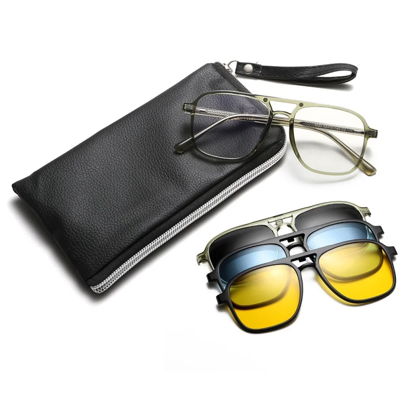 

YCFoya New Polarized Magnetic Clip on Glasses for Men and Women Double Beam Sunglasses 3-in-1 Formula set