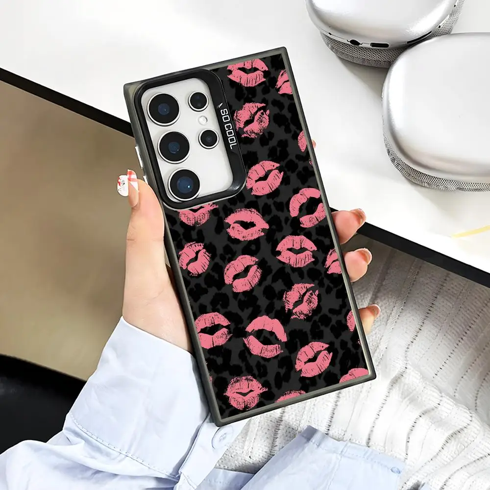Kiss Lips Cute Phone Case for Samsung Galaxy S26 S25 S24 S23 S22 S21 S20 Note20 Plus Ultra Colorful Silver Cover