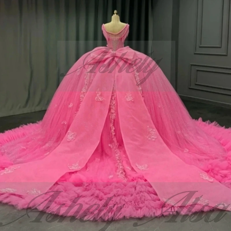 A3523 luxo princesa menina quinceanera vestido contas apliques ruched grande arco inchado tule baile de formatura festa pageant wear 15 16 personalizado