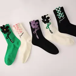 NEW 5 Pairs/Lot Fashion Flower Design Casual Womens Cotton Crew Socks Lot Work Socks