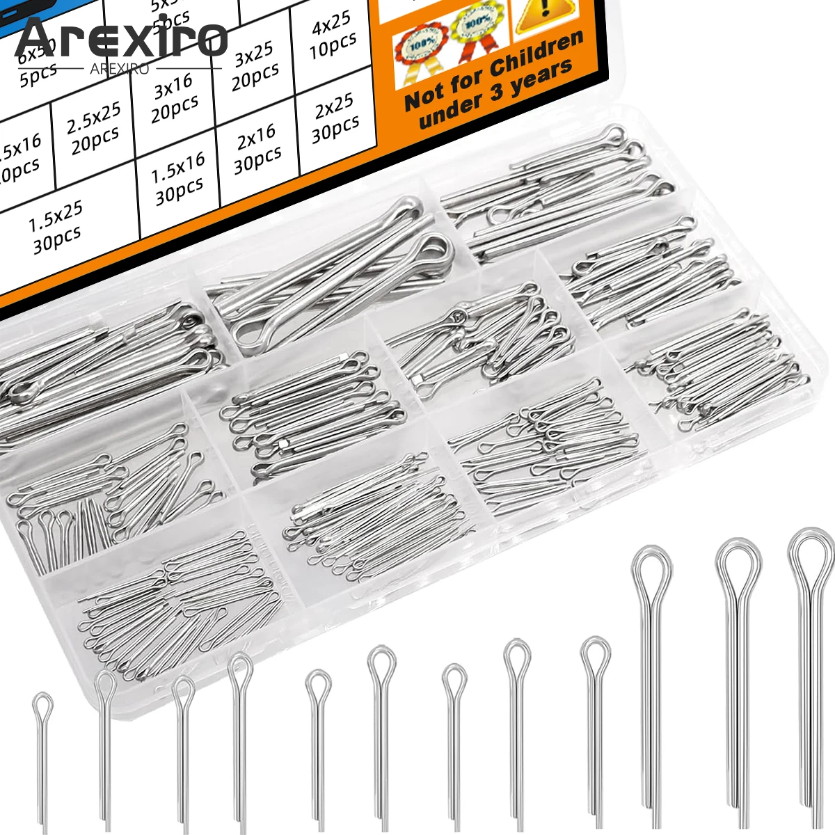 230Pcs Cotter Pins 304 Stainless Steel Cotter Pins Combination Kit is used for Hanging Device Lock System Truck Maintenance