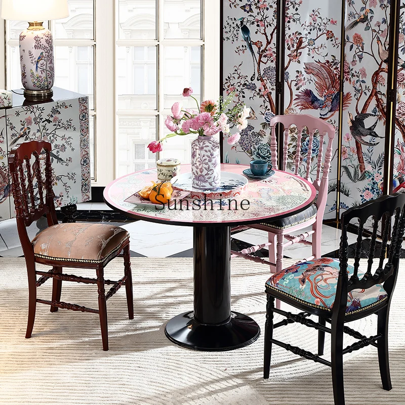 

Small apartment Chinese retro round art living room home painted leisure table