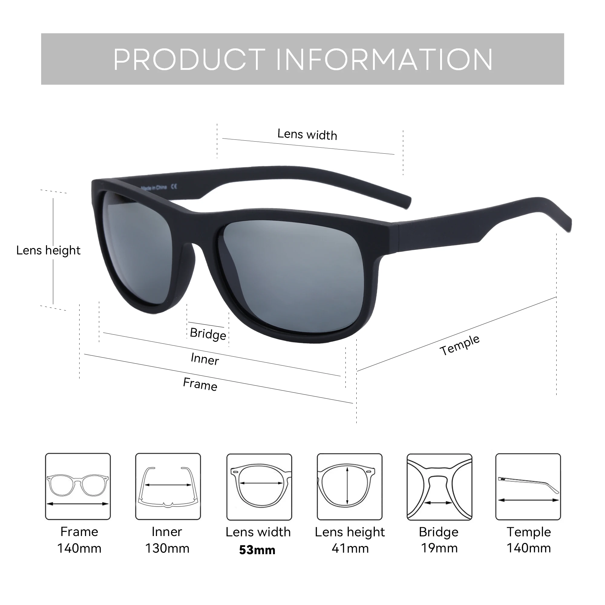 AIR EIGHT Classic Square TR90 Polarized Sunglasses for Men Mirror Lens UV400 Stylish Eyewear for Road Travels
