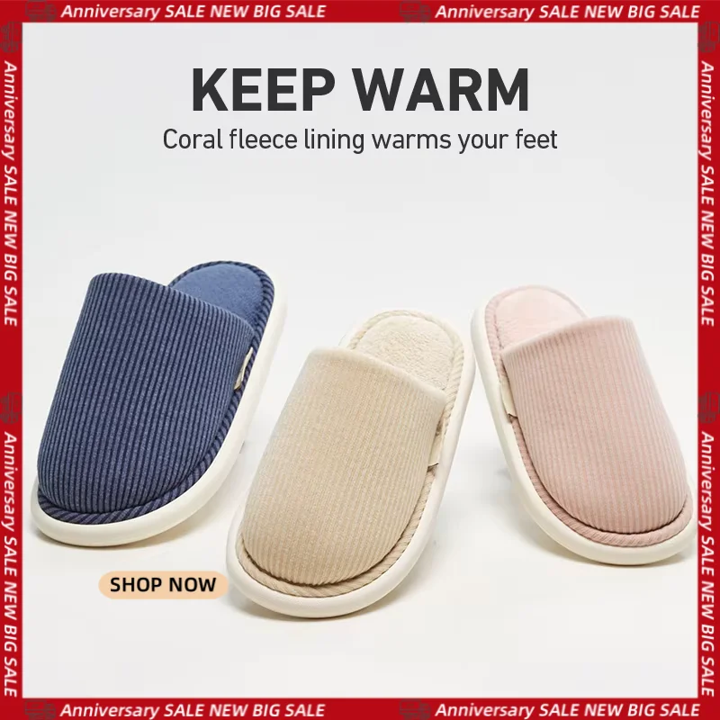 

UTUNE Winter Women Home Slippers Concise Solid Men's House Flats Non-slip Plush Family Autumn Indoor Shoes Warm Winter Mute Shoe