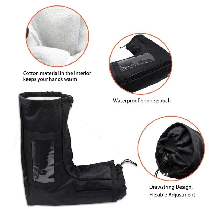 2 Piece ATV Gloves Waterproof, Front Wind-Breaking Guard Motorcycle Gloves Black Cotton+Cloth For Sportsman Scrambler