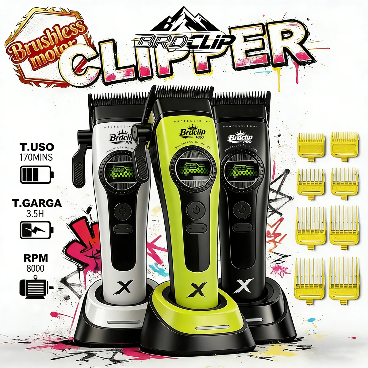 

Профессиональная электрическая машинка для стрижки волос BRDCLIP 898C, 8000 об/мин, с регулируемым внешним роторным двигателем, DLC-лезвие, для парикмахеров