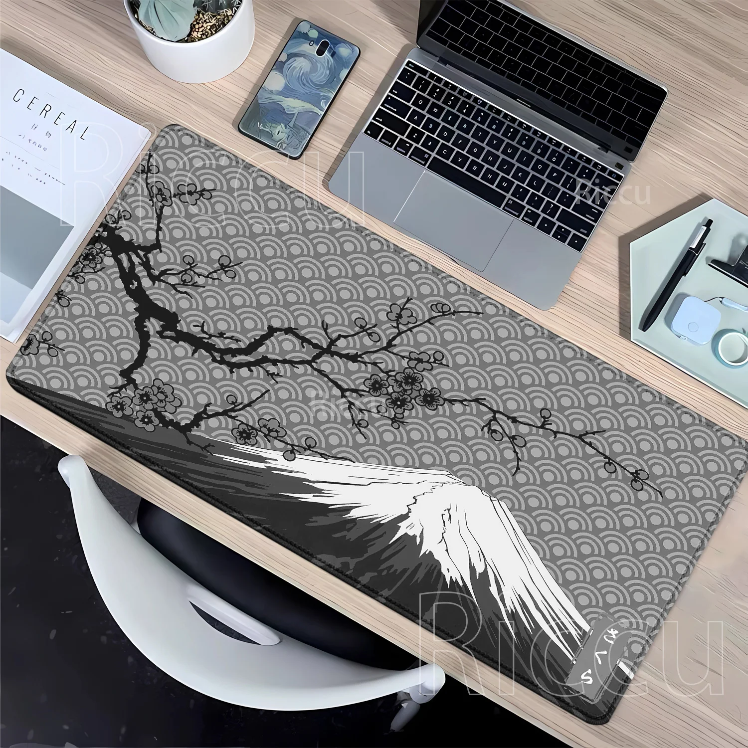

Черно-белый коврик для мыши Mount Fuji Japanese Sakura, клавиатура Kawaii, резиновый офисный коврик для ноутбука, коврик для мыши с HD-печатью, киберспортивный настольный коврик