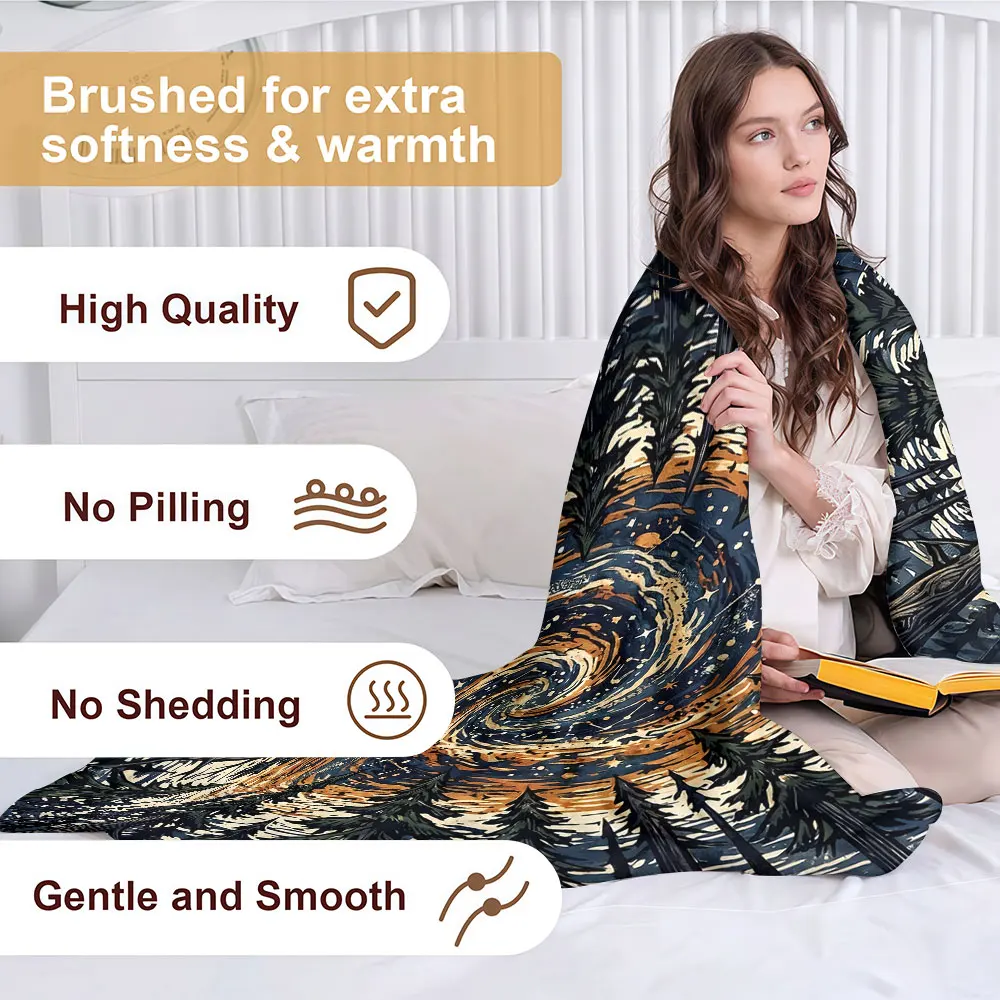 Forest Starry Vortex Soft Warm Flannel Blanket Lightweight Cozy Christmas Halloween Home Decor Room
