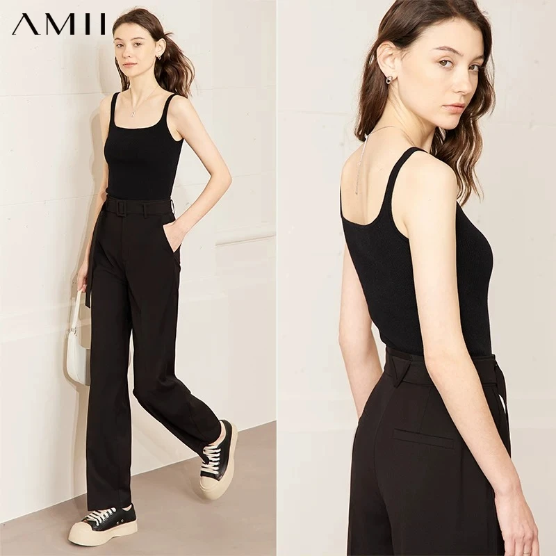 AMII Minimalism 2026 Summer New French Solid White Tanks & Camis Knitted Tops Office Lady Slim Casual Woman Clothing 72342001
