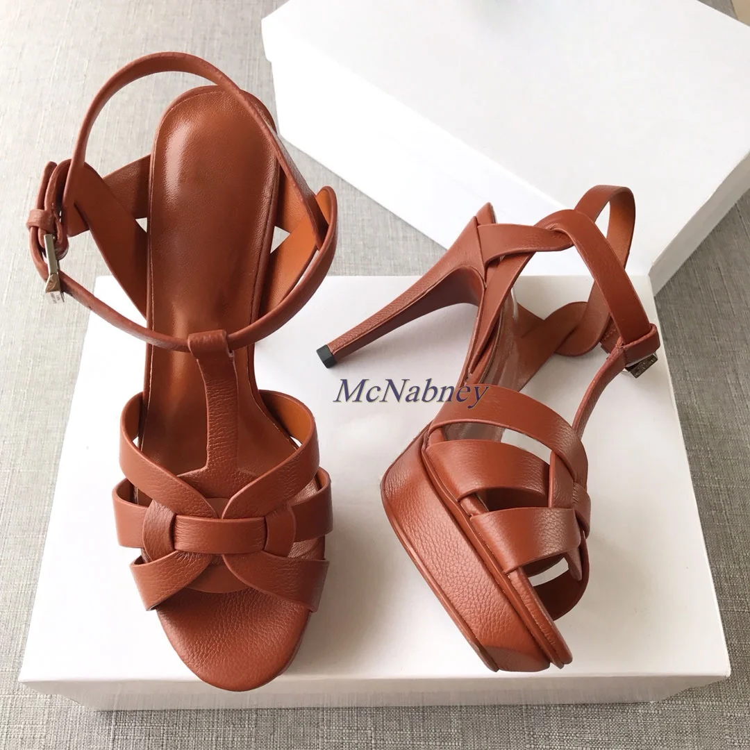 New Women Shoes Nude Black Patent Leather Cross Strappy Sandal Platform T-Bar Shoes Stiletto High Heels Ladies Dress Shoes