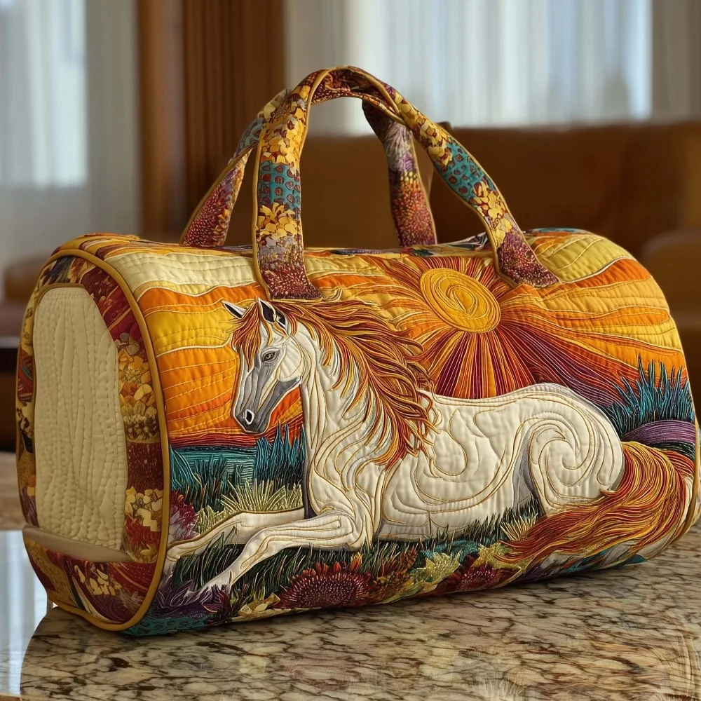 

Adjustable Strap Quilted Duffle Bag Horse Cow Pattern Large Capacity Travel Duffel Bag 3D Quilting Craft Tote Bags