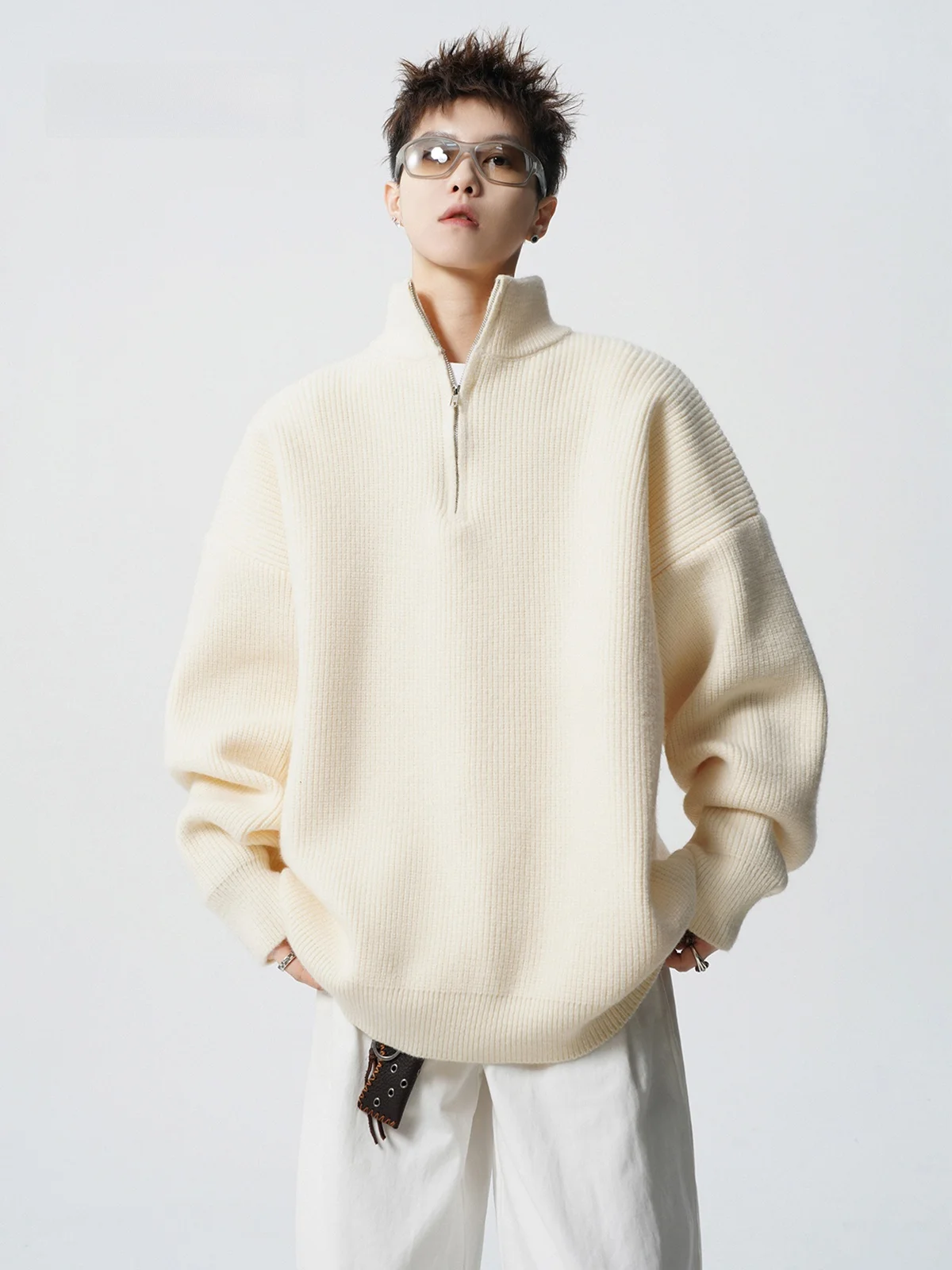 

Модный мужской трикотаж оверсайз Jaet f на молнии, повседневный американский свитер для пары Lazy Sle, осенний длинный све