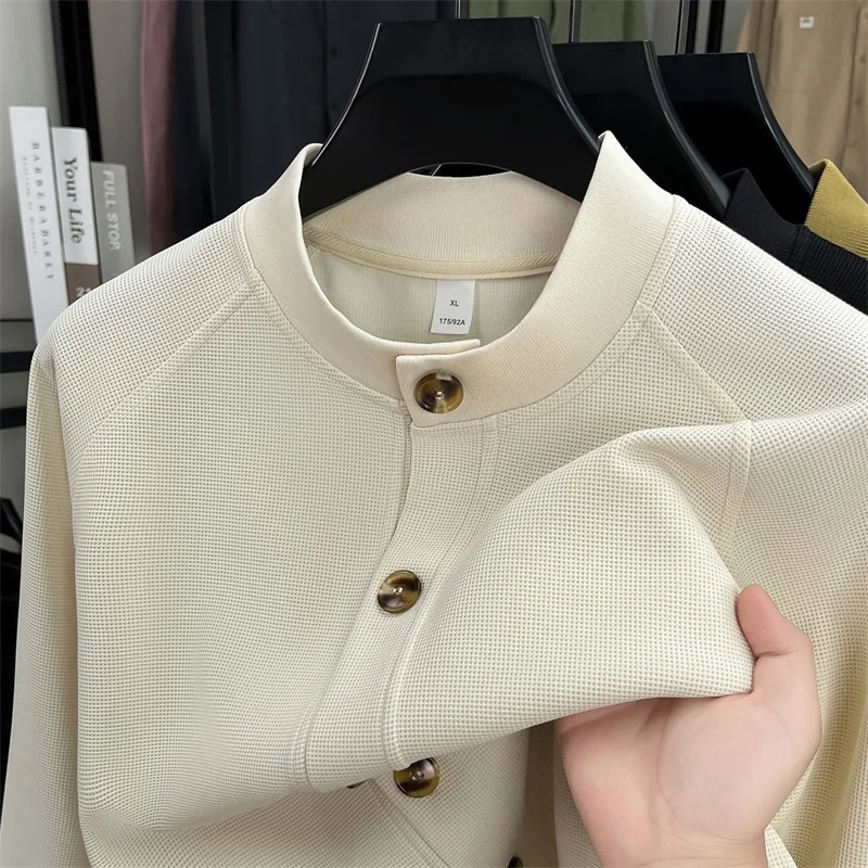 High end winter new men's knitted cardigan luxur solid color button jacquard design Korean casual round neck warm sweater coat