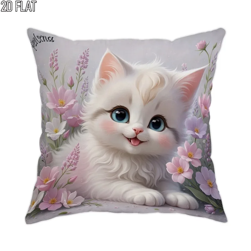 

2D Flat 1PC Spring Cute Cat Throw Pillow Covers Peach White One Sided Printing Sofa Bedroom Home Decor No Pillow Inserts