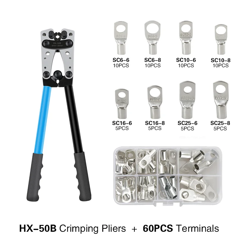 HX-50B Grote Koperen Kabelklemklemtool 6–50mm² Zware Kabelklemklemtool Duurzame Handmatige Koude Pers Klemtool