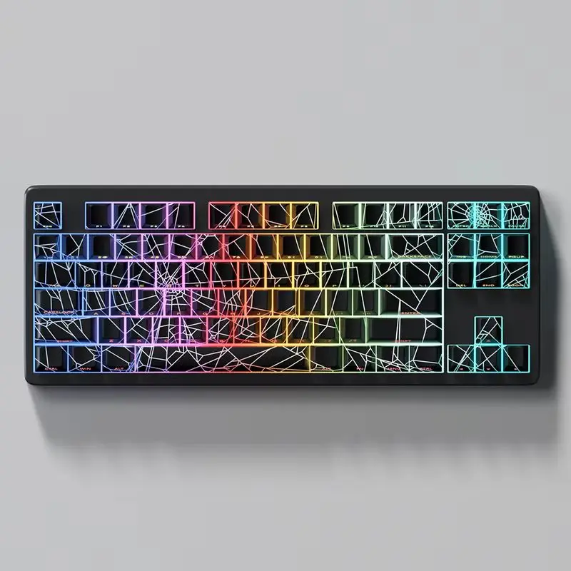 

74 keys Spider Web Version Pattern Shine Through Chreey Profile IMD-Tech Keycap Set Black Keycaps for Mechanical Keyboard jet75