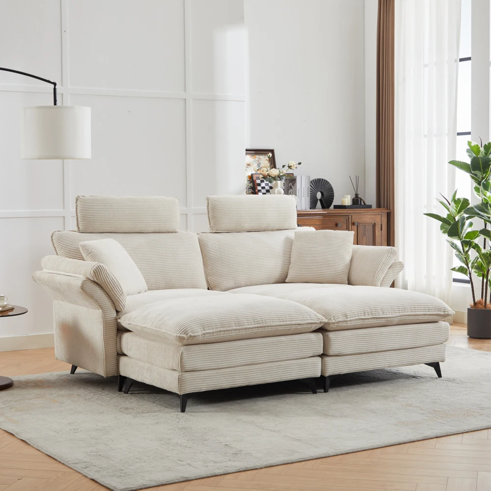 

Deep Seat Sectional Sofa, Comfortable Cloud Sofa with Ottomans, Loveseat Sofa, 85.8''Modern Corduroy Upholstered Sectional Sofa