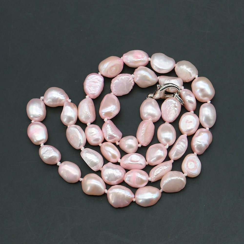 

7-8mm Pink Natural Freshwater Baroque Double-sided Glossy Pearl Straight Hole Necklace With Lobster Clasp Jewelry Accessory