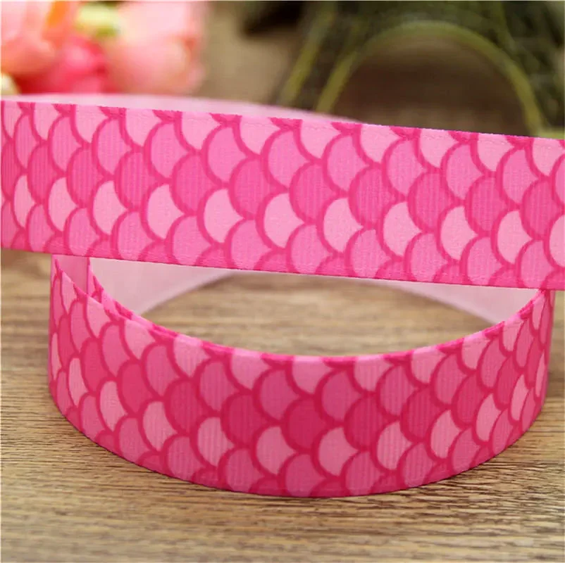 7/8'' 5yards Fish Scales Iridescent Printed Grosgrain Ribbon Accessory Hairbow Headwear Decoration DIY Wholesale OEM E19270