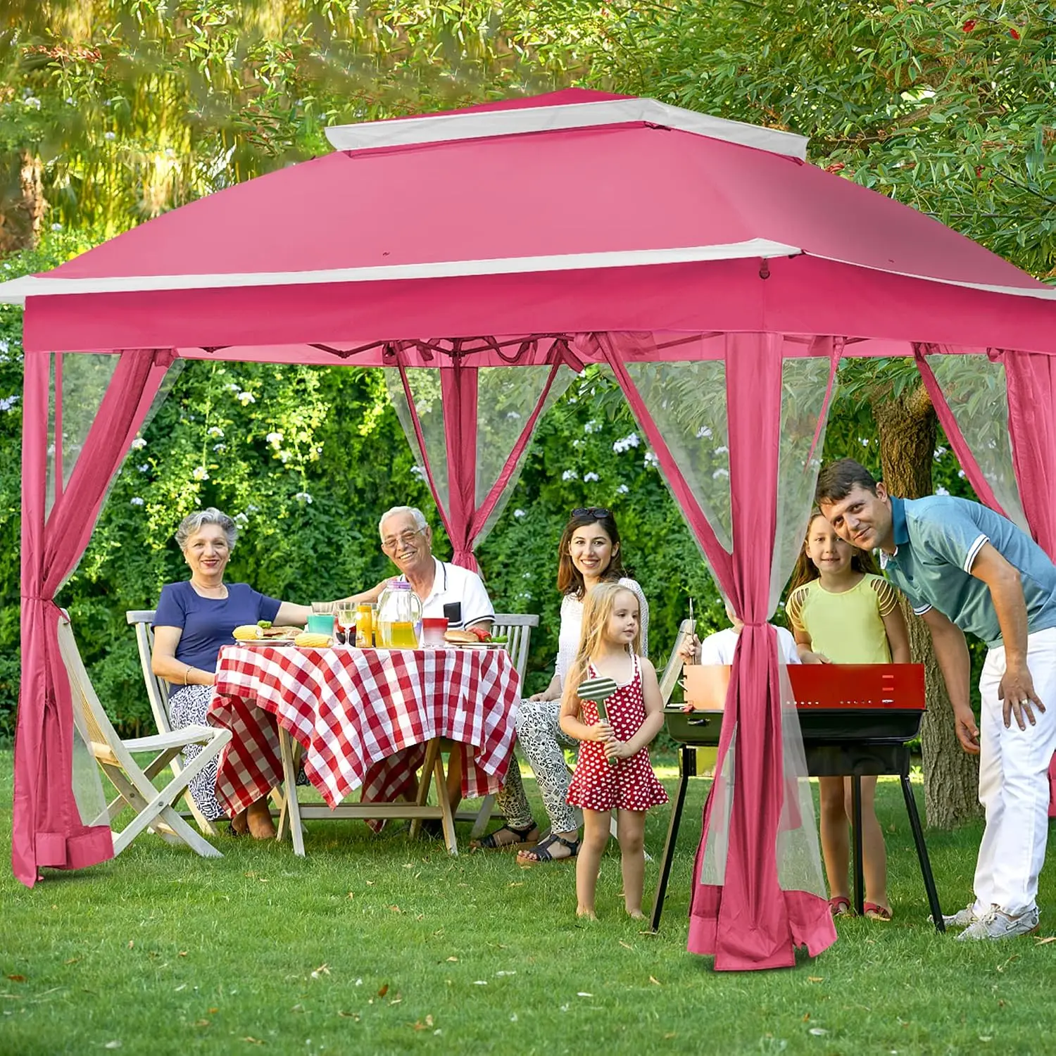 Pop Up Gazebo with Mosquito Netting 11x11ft Canopy Tent for Patio Outdoor Wedding Shelter, Customized