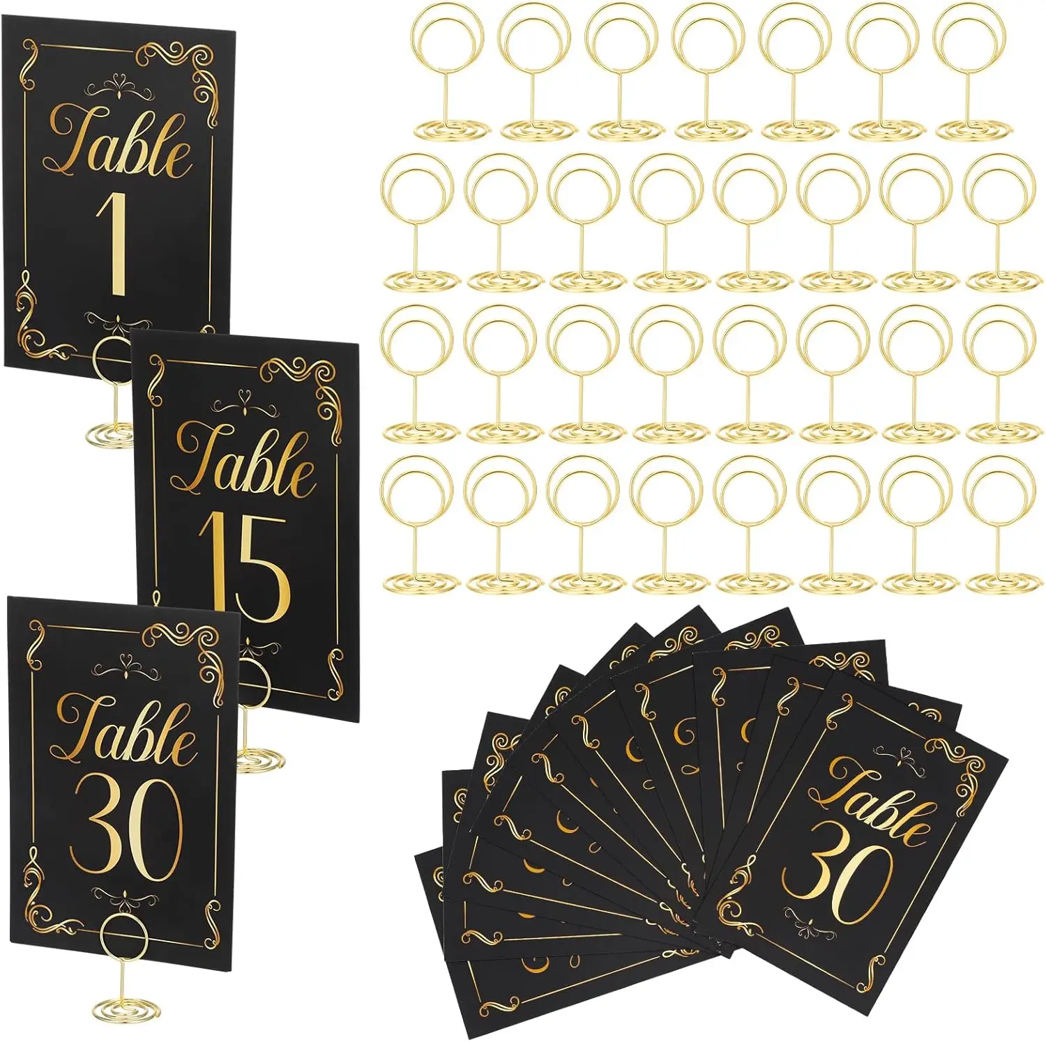 31 pcs table digital bracket Gold black table number 1-30 and the head table bracket 5.08cm wedding table digital bracket card