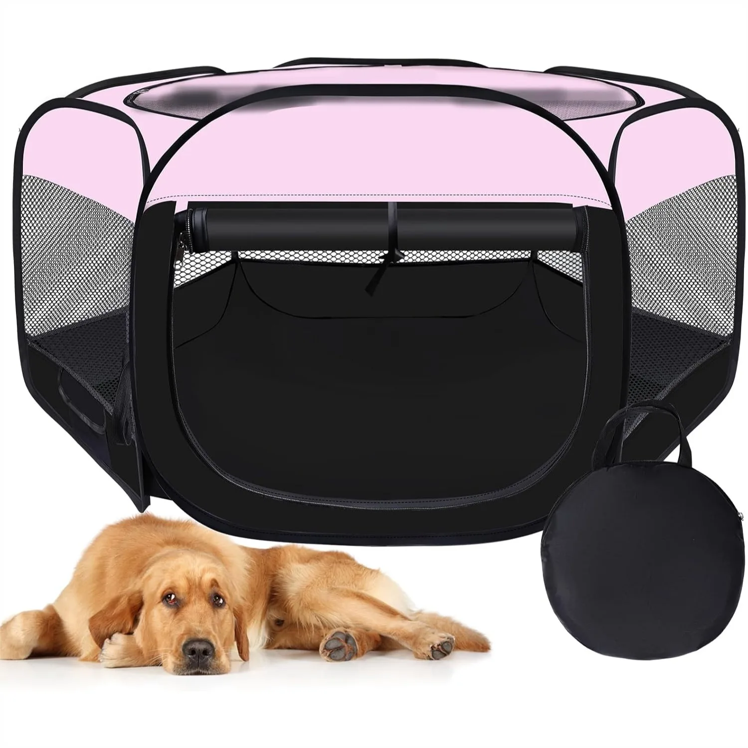 

Dog Cat Playpen, Portable Pet Puppy Playpen Indoors, Collapsible Small Cats Crate Cage with Carrying Case for Small Dogs (Pink,