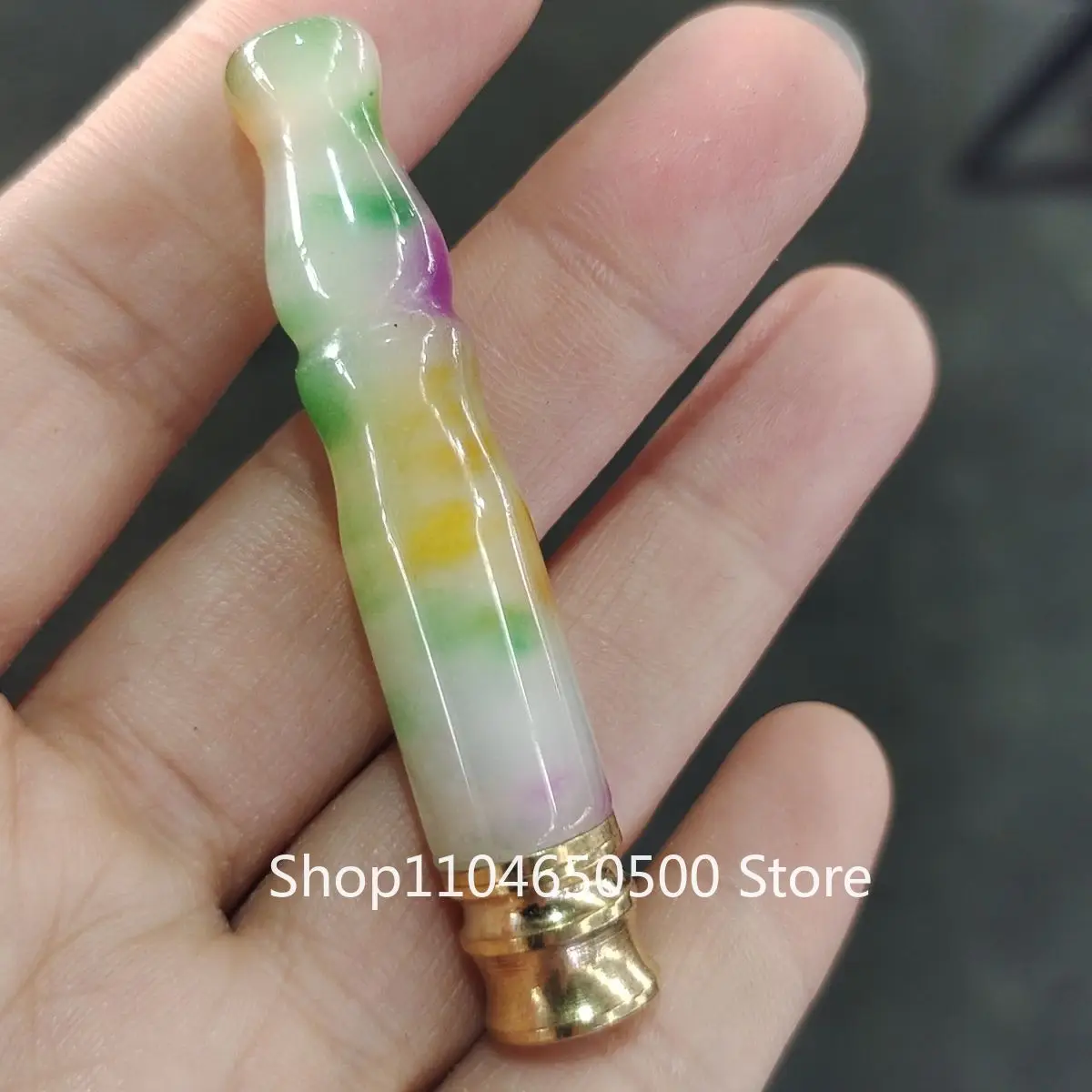 

Natural Jade Jadeite Ice Three-color Cigarette Holder, Pure Copper Inlaid Filter