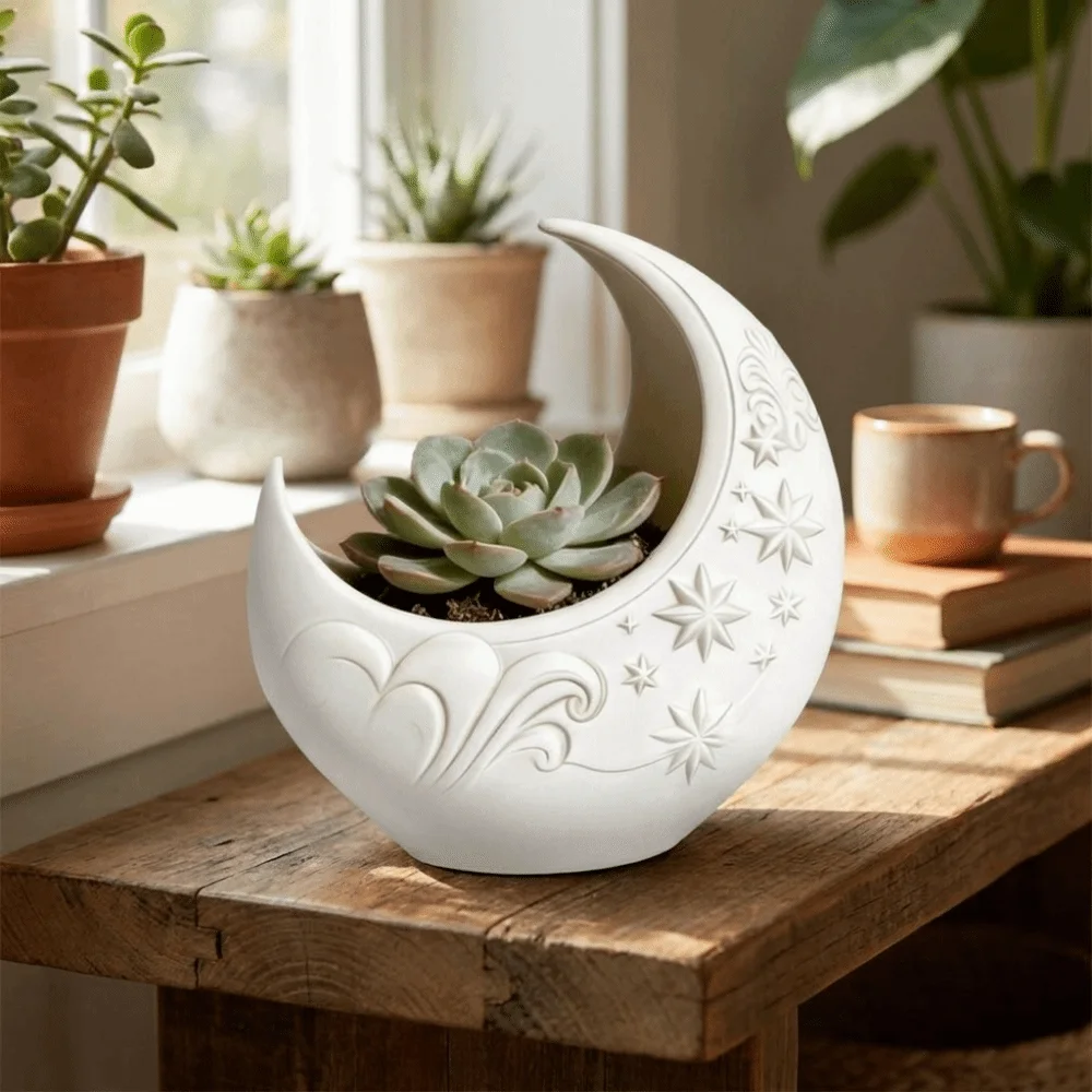 Embossed Star Pattern Crescent Moon Flower Pot 3D Printing Plastic Jewelry Storage Tray Decorative Decorative Dish