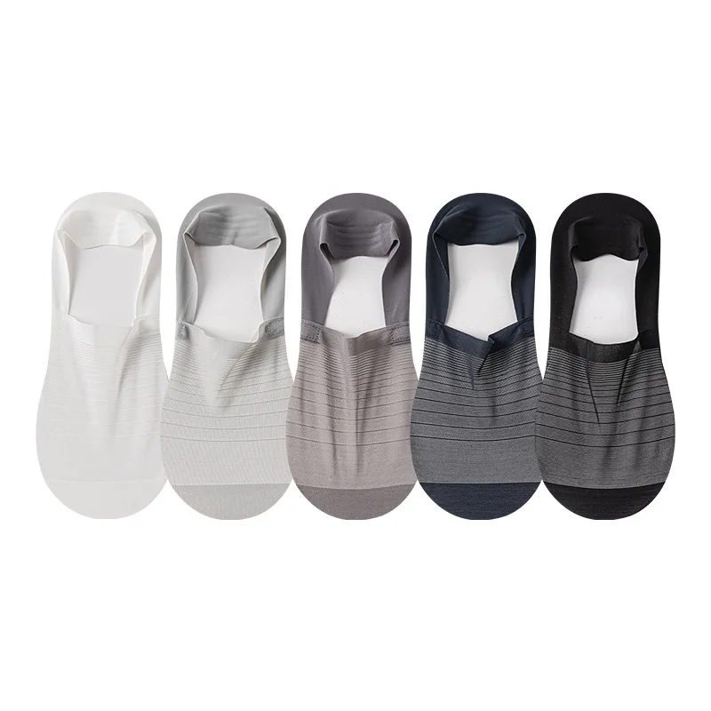 5 ペアメンズ夏超薄型目に見えない弾性シリコン滑り止めボートソックスメッシュ通気性と快適なメンズソックス