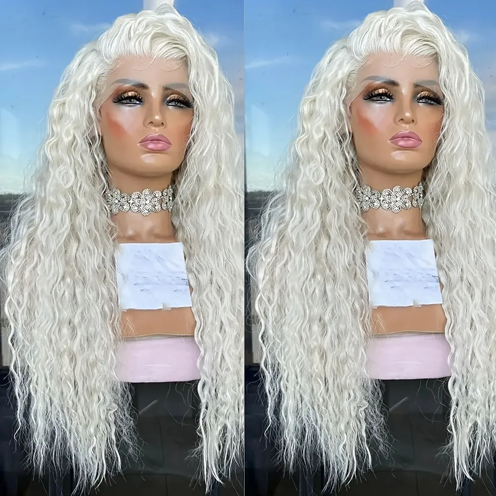 White Wig 30inches Loose Water Wave Lace Frontal Wigs 13X4 Hd Curly Wigs Synthetic Lace Frontal Wig Daily Wear peruca for Wemon
