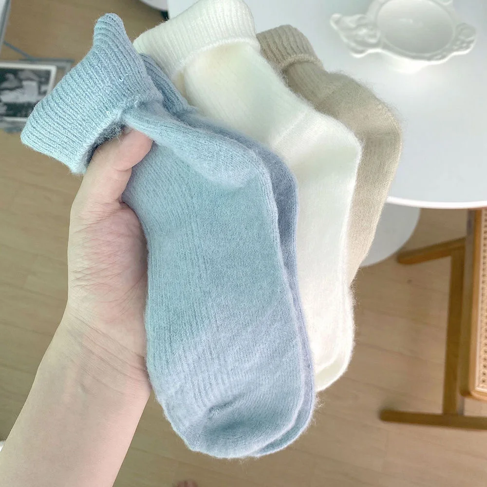 

1/6pair Soft Angora Crew Socks Pastel Color Winter Socks Women Winter Thick Solid Tube Socks Warm Socks Lady New Year's Sock