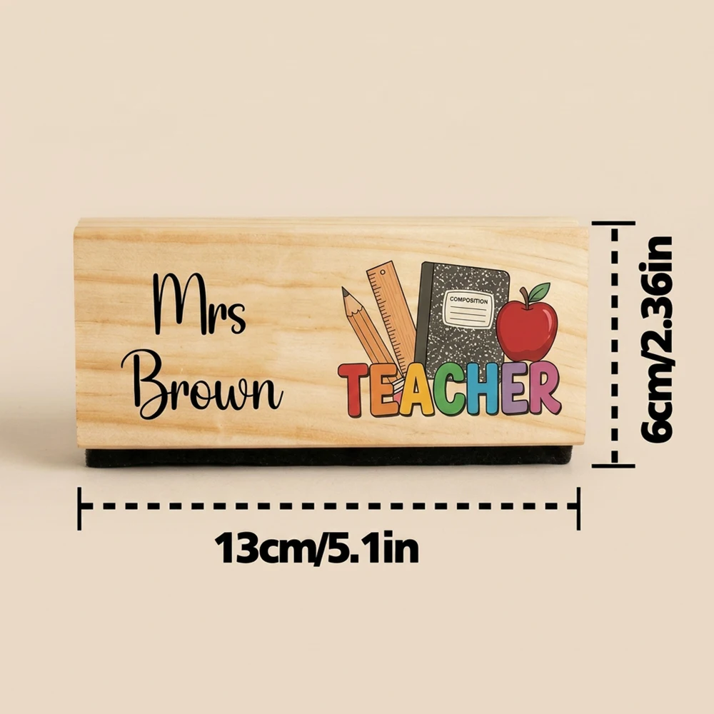 Custom Name Wooden Chalkboard Duster,Vibrant Teacher Apple Design,Practical Teacher Gift,New Term Gift,Supplies For Educators