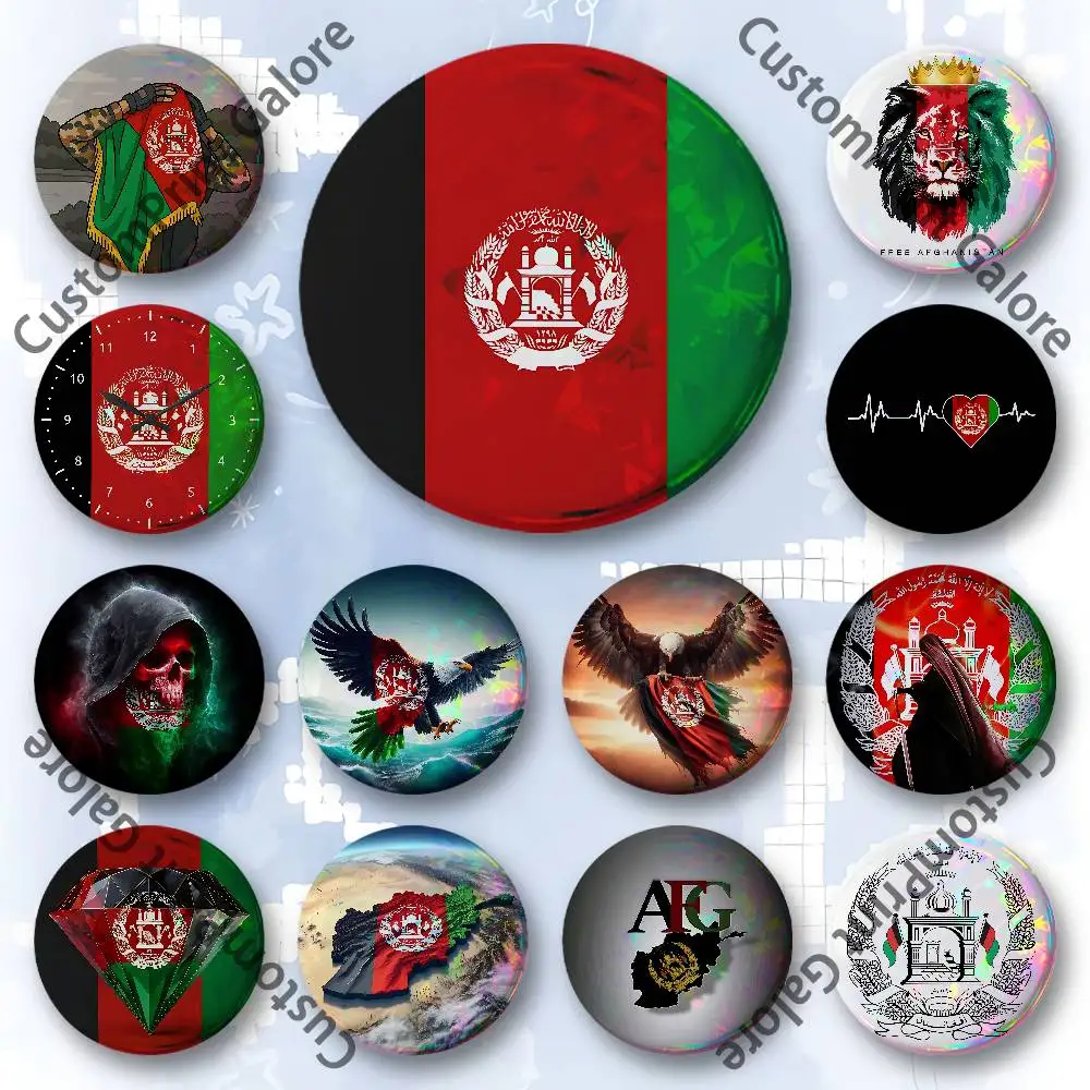 

Afghan Afghanistan Flag 58mm 44mm HD Print Brooch Badges Pretty Derby Round Display Brooches Lapel Pins