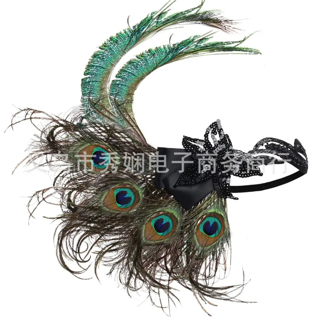 1920s Flapper New Peacock Feather Headband Party Hair Accessories Performance Headwear Great Gatsby Cocktail Party Headband