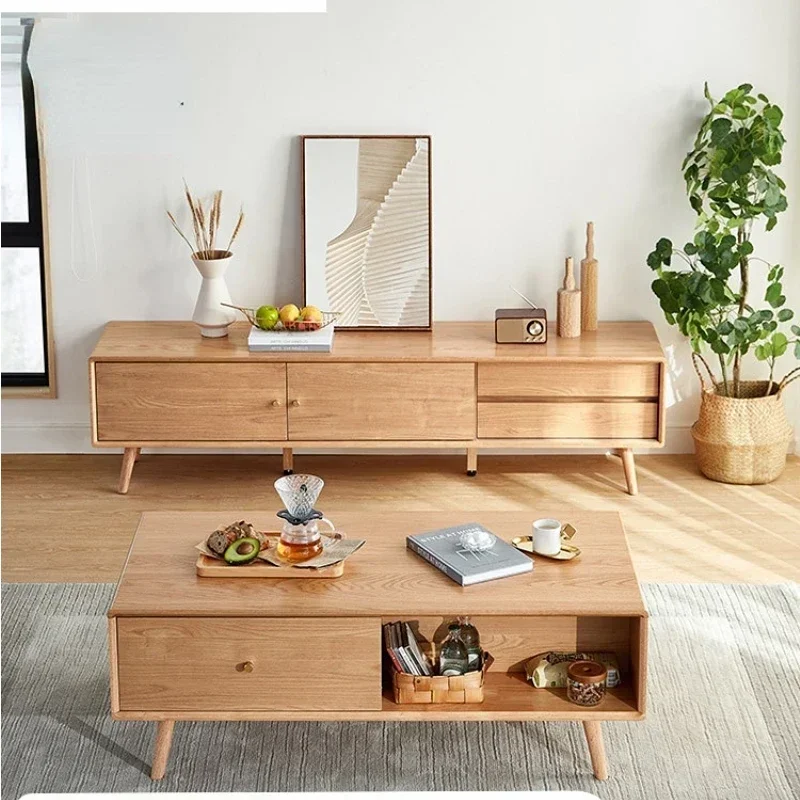 Solid Wood Oak TV Cabinet and Tea Table Wood Color TV Small Apartment armario joyero con espejo  storage cabinet