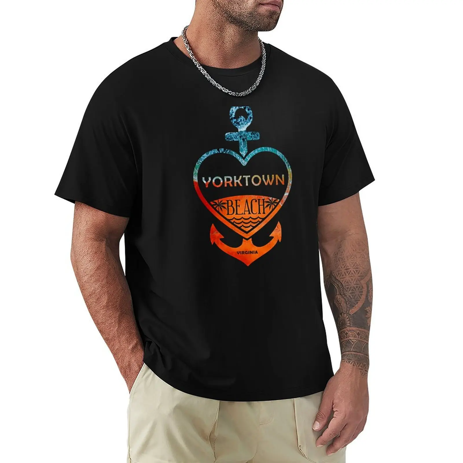 Yorktown Beach, Virginia, Sandy Heart Ship Anchor T-Shirt Soft Cotton Print T-Shirt