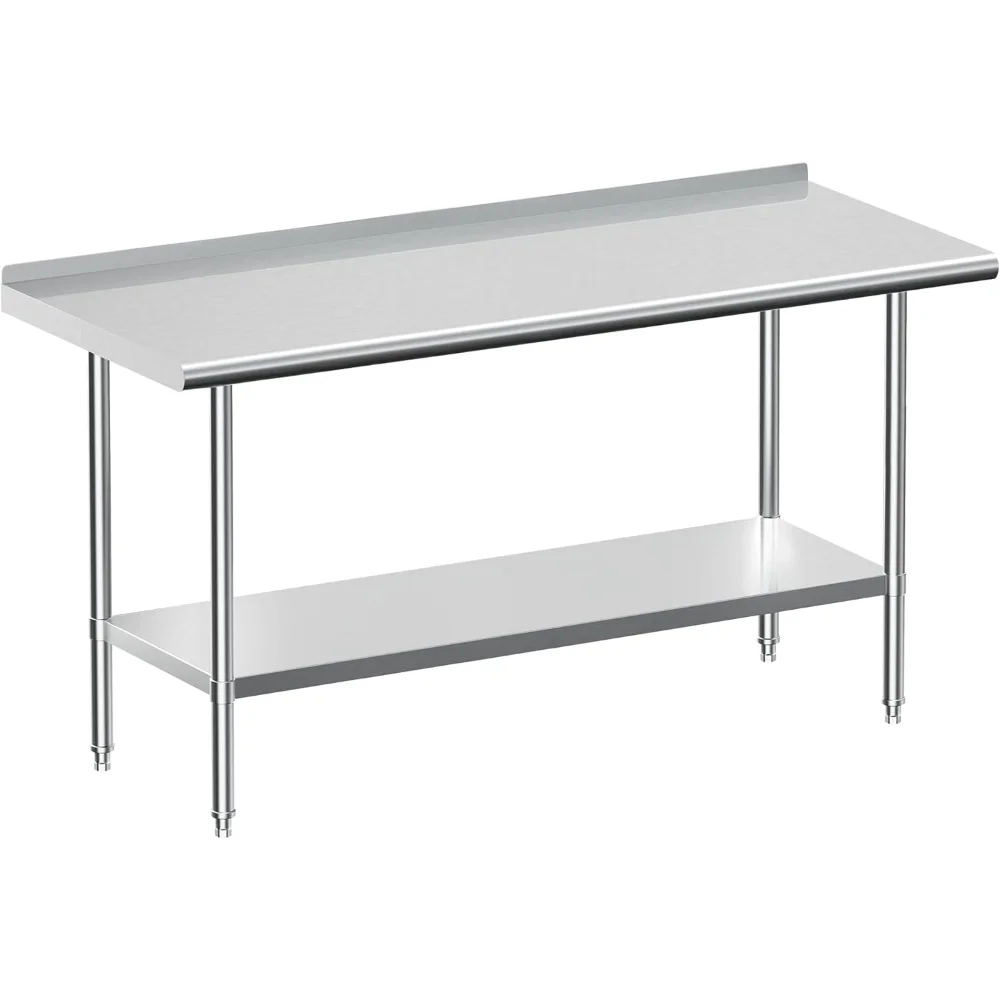 Stainless Steel Work Table with Backsplash, Commercial Table for Prep & Work Table for Restaurant and Home - 24