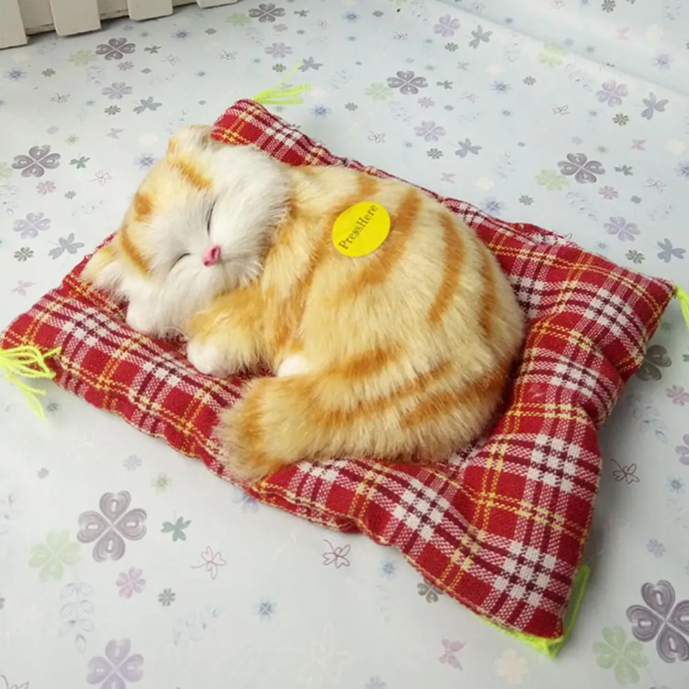 Simulation Sleeping Cat Figurines Mew Kitten Stuffed Plush Toys Cat Doll Car Mini Cat Ornaments Cloth Pad Plush Cat Home Decor