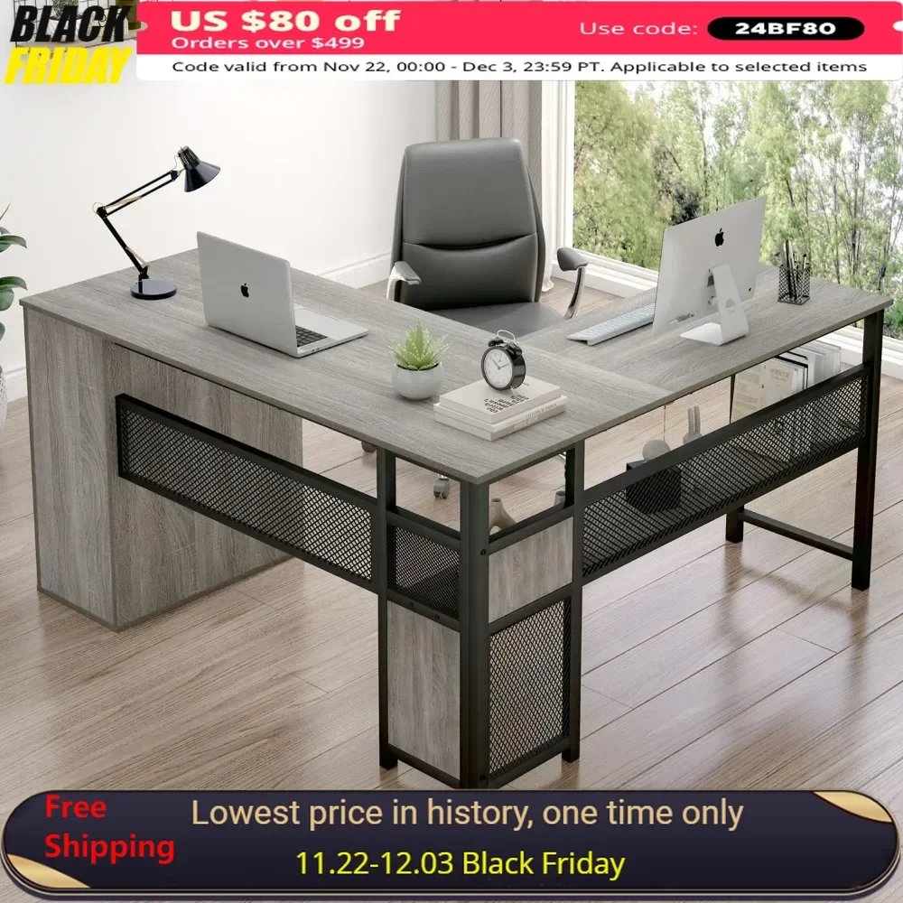 

L-Shaped Corner Desk,Wooden Computer Desk with Drawers, Executive Home Office Desk with Storage Cabinet, Business Computer Desks