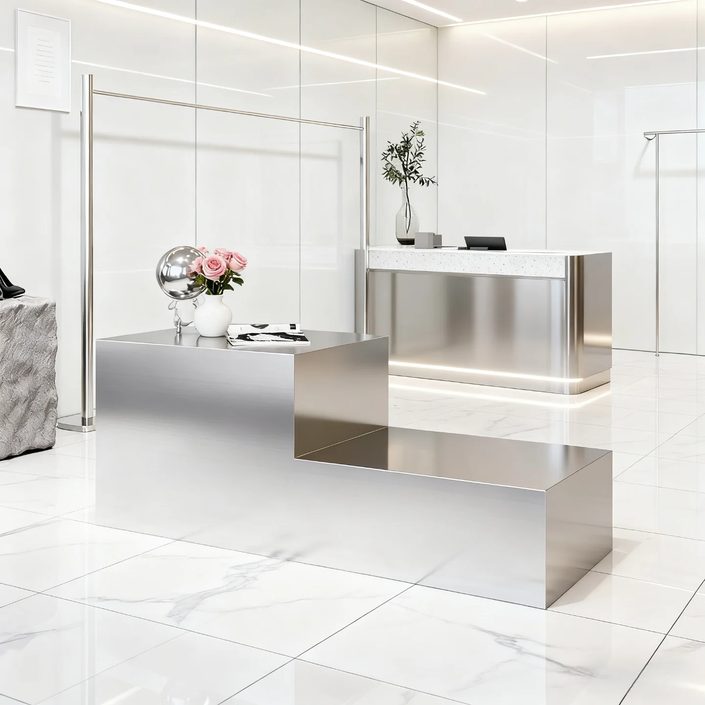 Clothing store display stand middle shoe bag high and low stainless steel flower table men's and women's clothing store Nakajima