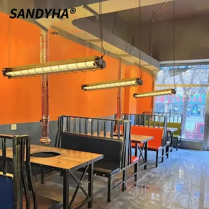

SANDYHA промышленная светодиодная люстра длинный металлический подвесной светильник для ресторана, офиса, бара, кухни, обеденного стола, освещения, декор