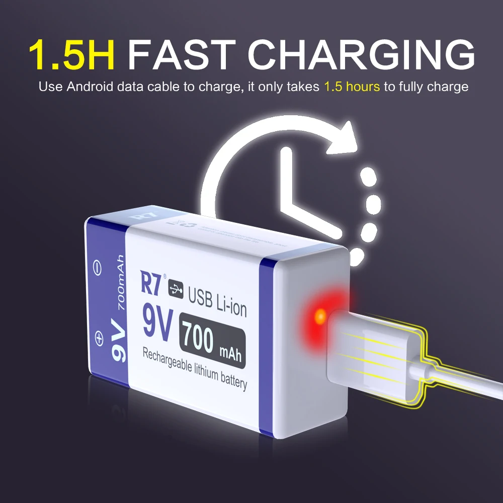 40 قطعة R7 9 فولت بطارية ليثيوم أيون قابلة للشحن 700 مللي أمبير 9 فولت بطاريات USB ليثيوم 9 فولت 6F22 للكشف عن الدخان للكشف عن المعادن
