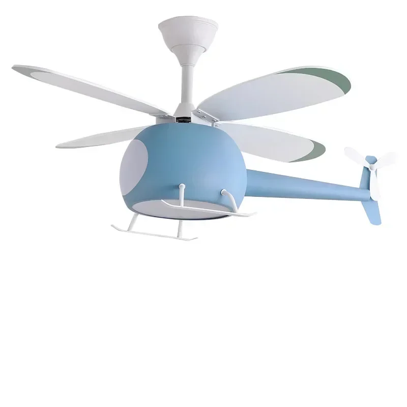 Kids Helicopter Ceiling Fan Light Blue Pink Aircraft Chandelier for Children Bedroom Study Room Boys Girls Lighting Fixture