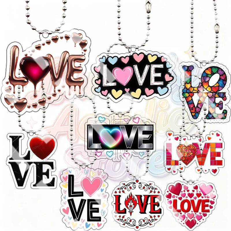 Fashion LOVE Heart Theme Acrylic Keychain Charms Couple Women Men Backpack Pendant Decoration Party Valentine Day Key Ring Gifts