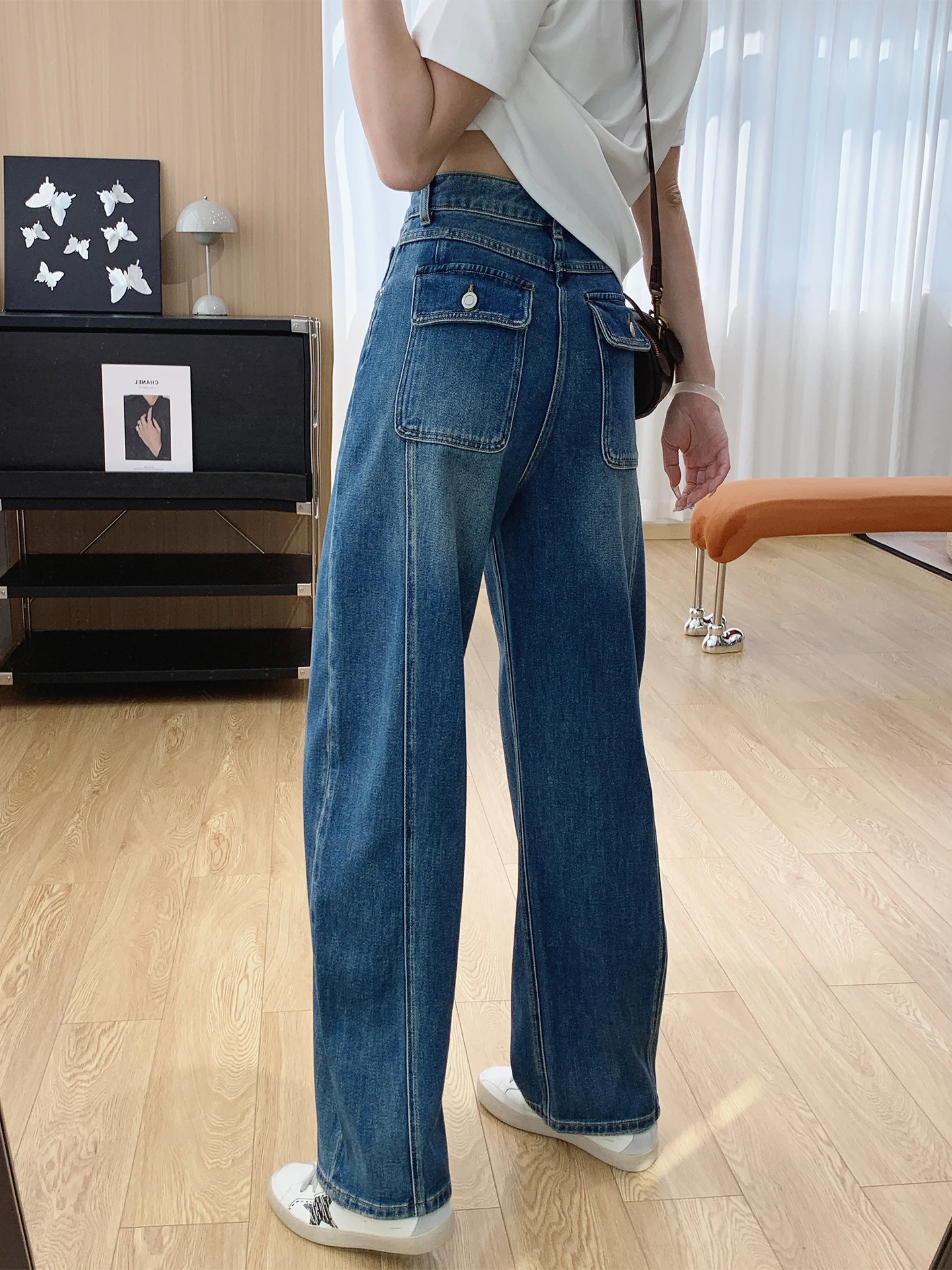 

High Waist Straight Leg Wide Leg Jeans Women's Spring Summer Loose Fit Workwear Knife Denim Pants Cotton Lyocell Fabric