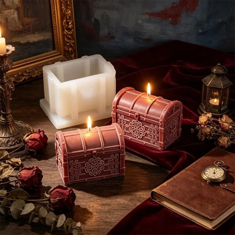3D Embossed Treasure Chest Silicon Candle Mold Mystic Ritual Flower Totem Treasure Box Plaster Mold Spiritual Chakra Meditation
