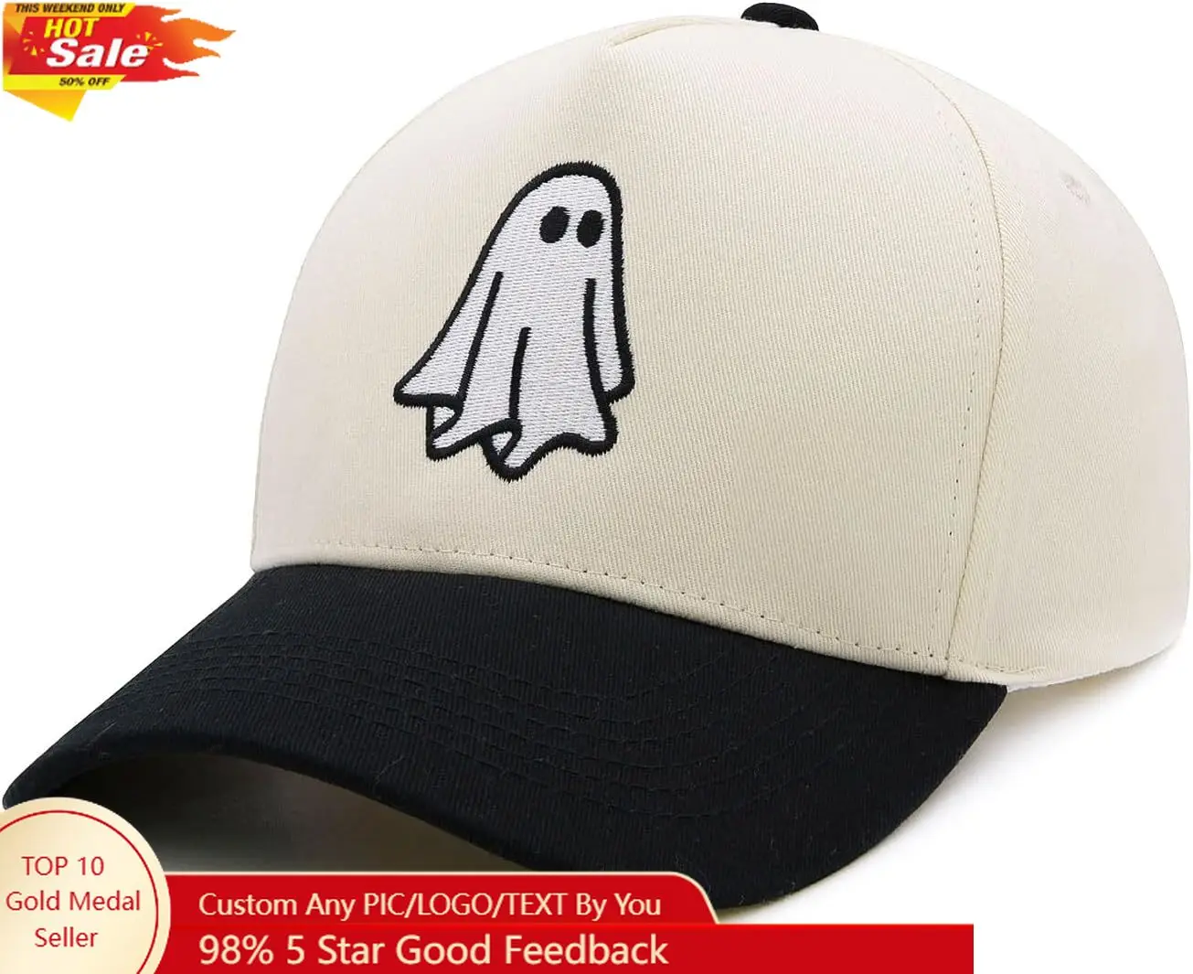 

Halloween Ghost Trucker Hat, Goth Embroidered Baseball Caps for Men & Women, Cute Spooky Gifts for Festival Wear