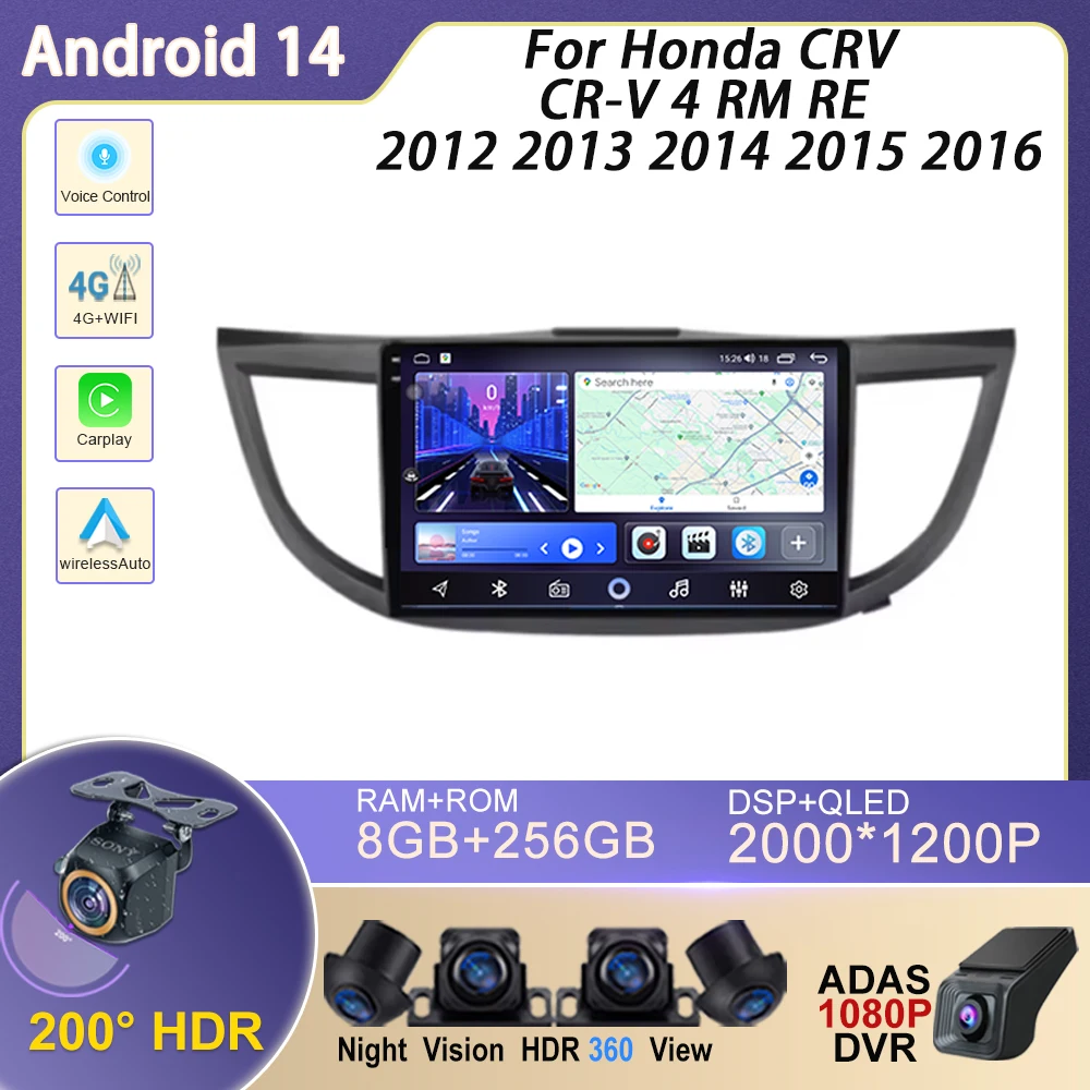 

Android Car Radio For Honda CRV CR-V 4 RM RE 2012 2013 2014 2015 2016 Multimedia Navigation GPS Video Player Wireless Carplay