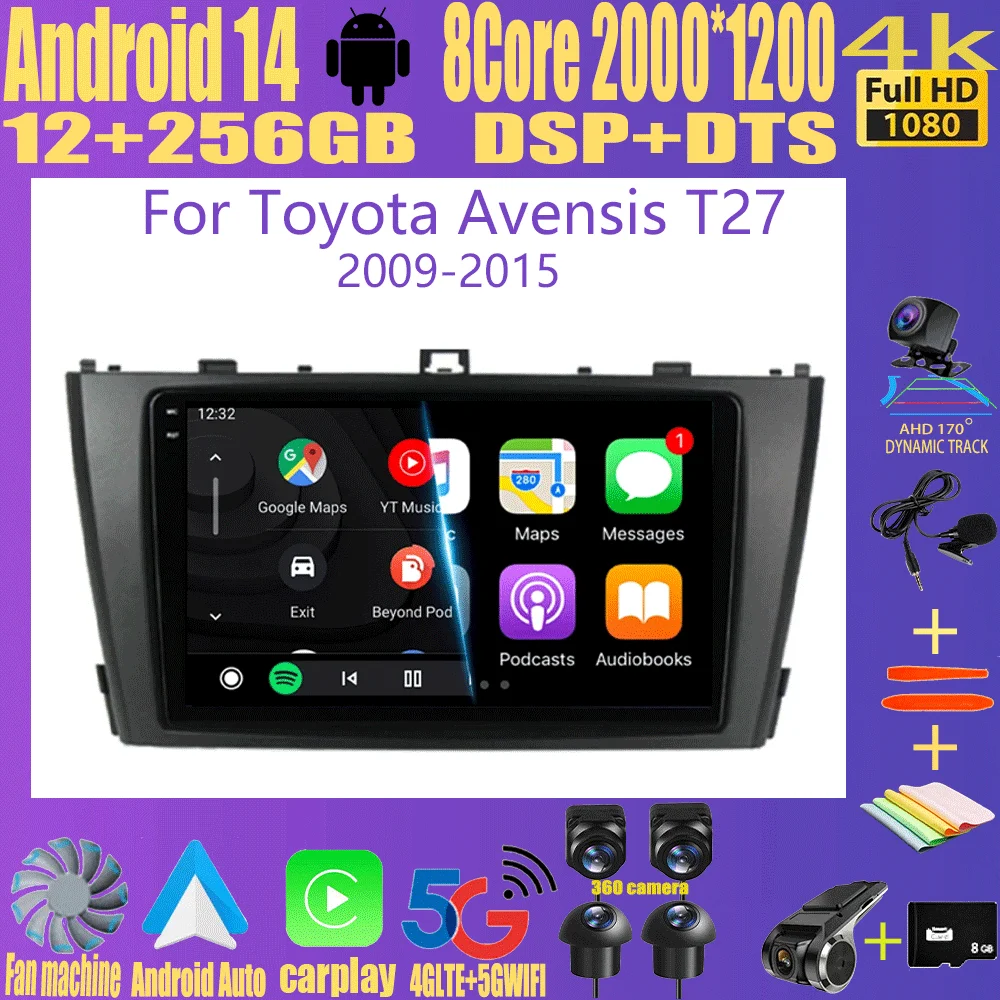 

Android 14 Carplay Auto Car Radio For Toyota Avensis T27 2009 2010 2011 2012-2015 GPS Navigation Multimedia Player DSP Stereo 4G